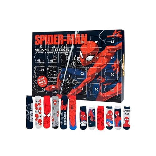 Limitiertes Angebot: United Labels Marvel Spiderman Adventskalender mit 12 Paar Socken Größe 40-45 für Herren Weihnachtskalender mit Sneakers und langen Socken von 39.95 EUR auf 19.95 EUR (Spare 50%)