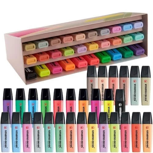 STABILO BOSS ORIGINAL Collection - Evidenziatore - Desk-Set con 30 evidenziatori - 9 Fluo + 14 Pastel + 6 Nature + 1 marcatore Nero