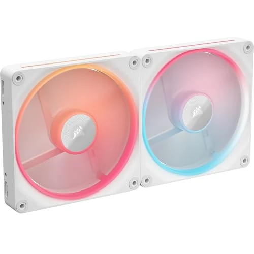 CORSAIR iCUE LINK LX140-R RGB 140mm PWM-Umkehrlüfter – Doppelter Lüftersatz – Geräuscharm, CORSAIR Magnetische Kuppellagerung, Zwei Lichtschleifen, QuikTurn™-Schrauben, Null-Drehzahl-Modus – Weiß