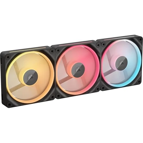 CORSAIR iCUE LINK LX120-R RGB 120mm PWM-Umkehrlüfter – Dreifach-Lüfter-Kit – Geräuscharm, CORSAIR Magnetische Kuppellagerung, Zwei Lichtschleifen, QuikTurn™-Schrauben, Null-Drehzahl-Modus – Schwarz