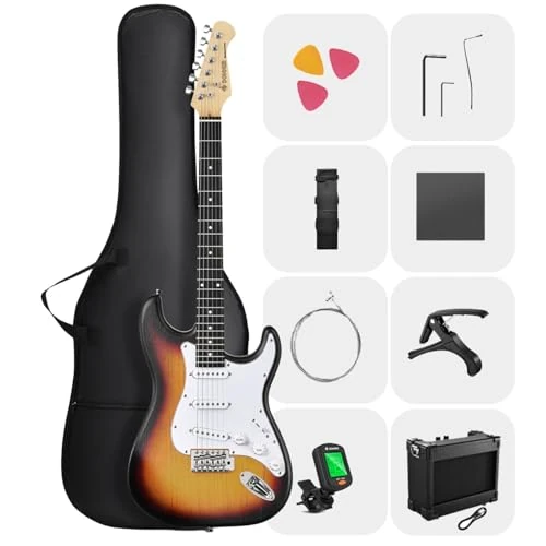 Limited-time offer: DONNER DST-80 Electric Guitar 39” Beginner Electric Guitar Kit with Amp, Classic SSS Pickup Complete with Gig Bag, Tuner, Capo, Strap, Picks, and Free Online Lessons from 139.99 GBP to 118.73 GBP (save 15%)