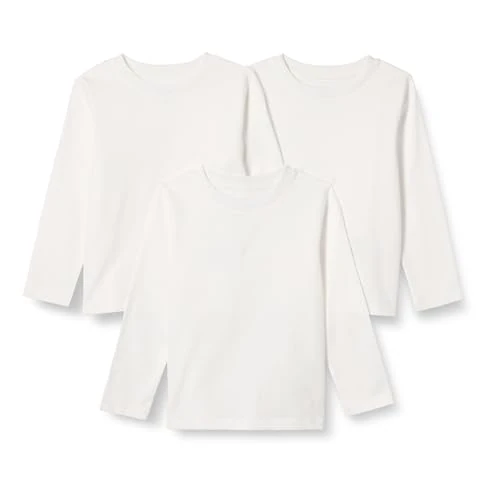 Amazon Essentials Camisetas de Manga Larga 100 % Algodón de Corte Holgado Unisex Niño, Pack de 3, Blanco, XL