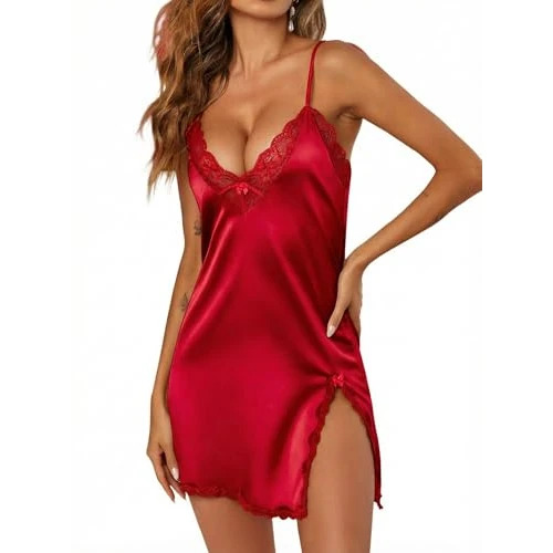 Oferta limitada: Ekouaer Camisones Mujer Sexy sin Manga Satén Cordón Ropa para Dormir Rojo S de 19.99 € a 19.99 € (ahorro 0.00%)