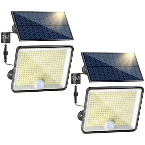 Offerta a tempo: Peasur 2 Pezzi Luce Solare Led Esterno, 348LED Faretti Solari Con Sensore di Movimento, IP65 Faro Con Pannello Solare 3 Modalità per Giardino Garage - 26% da 32.29 € a 23.82 €