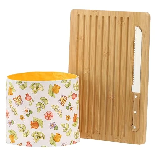 THUN Zestaw drewnianych desek do krojenia, nóż i torba na chleb Happy Country