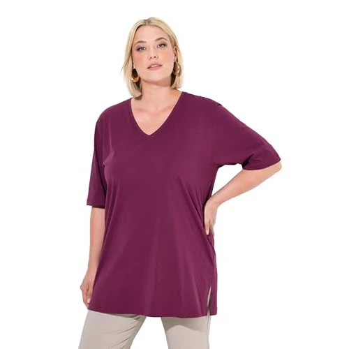 Oferta limitada: Ulla Popken Camiseta, básica, Holgada, Escote en V, Media Manga Bayas Oscuro 66+ 515283544-66+ de 15.99 EUR a 15.99 EUR (ahorro 0%)