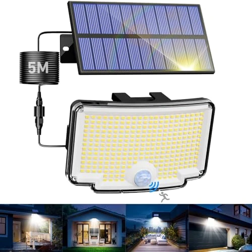 nipify 318LED Faretti Solari a Led da Esterno, 270° Illuminazione Faro Led Esterno con Pannello Solare, IP65 Impermeabile 3 Modes Luce Solare Esterno con Movimento per Giardino Garage