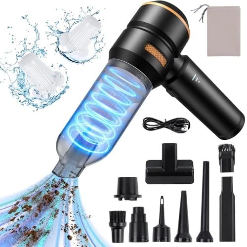 HOVIN Aspirateur Voiture Puissant sans Fil - 20000PA Aspirateur A Main, Mini Aspirateurs Voiture,3 Vitesses Aspirateurs Souffleur Voiture,Peut êTre Utilisé comme Gonfleur Electrique,6000mah (Noir-Or)