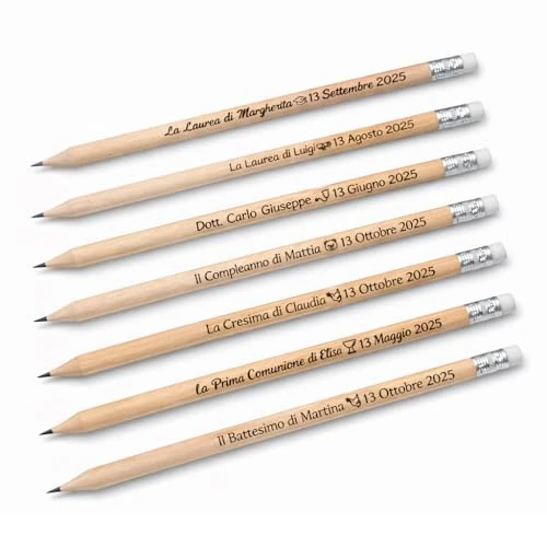 30 Matite in Legno Personalizzate con Incisione Laser, Fatte in Italia, Bomboniera per Matrimonio,Compleanno,Laurea,Cresima,Prima Comunione,Battesimo.