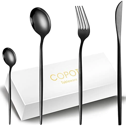 Oferta limitada: COPOTIO Juego de cubiertos negro para 6 personas, Acero inoxidable 24 piezas, con cuchara cuchillo y tenedor, Mango fino de 22.99 EUR a 22.99 EUR (ahorro 0%)
