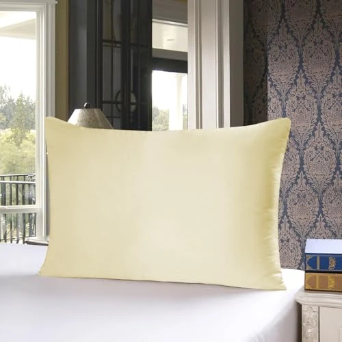 townssilk Taie d'oreiller en Soie, 50x70cm,100% Soie de mûrier Naturelle 19 Momme, Deux Faces en Soie, certifiée Oeko-Tex, Douce pour la Peau et Les Cheveux, 1 unité,LightYellow
