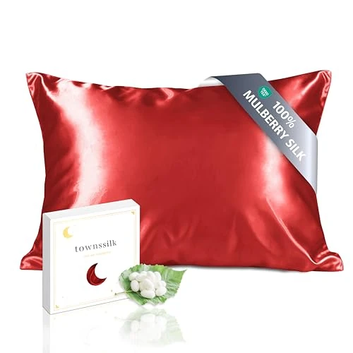 Offerta a tempo: townssilk Federa seta cuscino,100% naturale seta di gelso 19momme,doppia faccia,benefica per capelli e pelle,ipoallergenica,cerniera nascosta,1 pz,50x60cm,Red - 23% da 26.99 € a 20.88 €