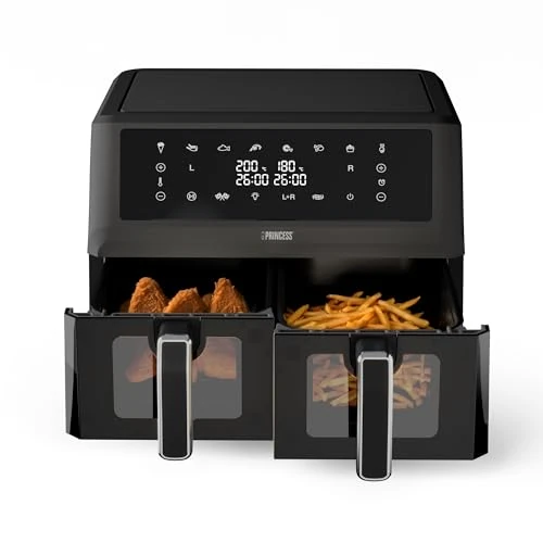 Oferta limitada: Princess XXL Freidora sin aceite de doble cesta - 11 L - Libre de BPA y de PFAS - Fin de cocinado sincronizado - 8 programas - Ventana de visualización - 2400 W - 182276 de 149.99 EUR a 89.99 EUR (ahorro 40%)
