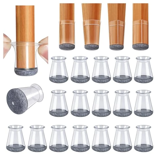 Chair Leg Caps, Round, Pack of 32, Silicone Protective Caps, Felt Gliders for Wooden Floors, Chair Leg Floor Protectors, Chair Glides for Tiles