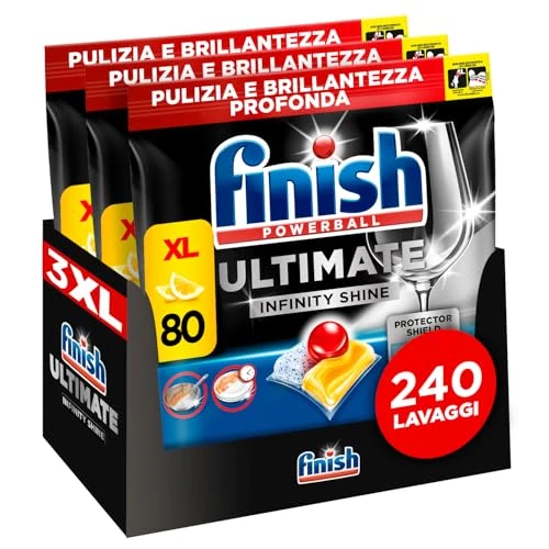 Finish Ultimate Infinity Shine Pastiglie Lavastoviglie, 80 Capsule Lavastoviglie al Limone, Pastiglie per Lavastoviglie contro lo Sporco e i Residui Incrostati (Confezione da 3)
