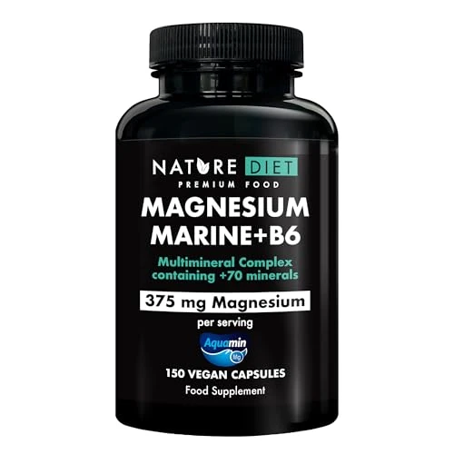 Nature Diet Magnesium Marine + B6-375 mg di Magnesio per porzione - 150 Capsule Vegane - Complesso Multiminerale con Aquamin - Sostiene la Salute di Ossa, Muscoli e Cuore - Scorta per 2,5 mesi
