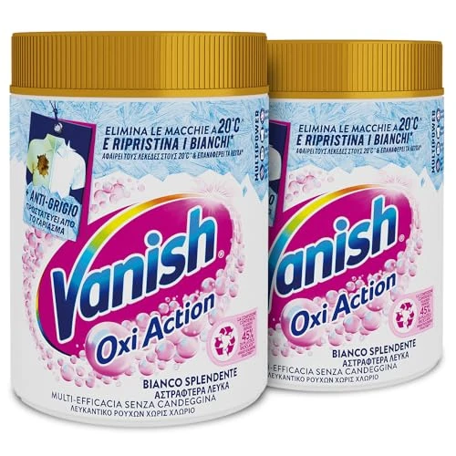 Offerta a tempo: Vanish Oxi Action Multipower Polvere Bianco Splendente, Smacchiatore per Capi Bianchi, 2 Confezione da 500g per Bucato, Additivo Lavatrice Multiazione senza Candeggina - 50.0% da 13.26 € a 6.63 €