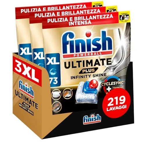 Finish Ultimate PLUS Infinity Shine Pastiglie Lavastoviglie, 73 Capsule Lavastoviglie, Detergenti per Lavastoviglie contro lo Sporco e i Residui Incrostati (Confezione da 3)