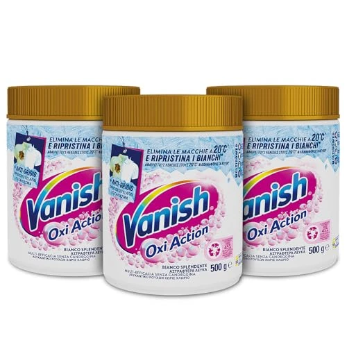 Vanish Oxi Action Multipower Polvere Bianco Splendente, Smacchiatore per Capi Bianchi, 3 Confezioni da 500 g per Bucato, Additivo Lavatrice Multiazione senza Candeggina