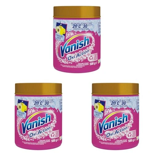 Vanish Oxi Action Multipower Pulver rosa Fleckenentferner für farbige Kleidungsstücke, 1 Packung mit 500 g Wäscheentferner, Additiv für Waschmaschine, ohne Bleichen (Packung mit 3)