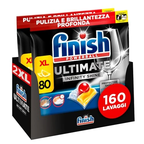 Begrenztes Angebot: Finish Ultimate Infinity Shine Citrus Spülmaschinentabs – Geschirrspültabs für Tiefenreinigung, Fettlösekraft und Glanz mit Schutzschild – 80 Finish Caps (Packung mit 2) von 32.46 EUR auf 27.99 EUR (Rabatt 14%)