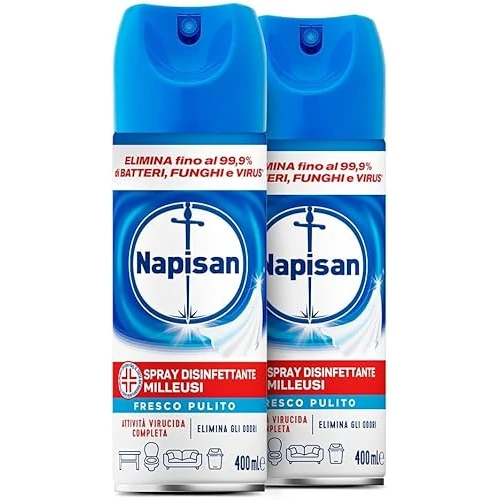 Napisan Spray Disinfettante Milleusi, Disinfettante Spray per Tessuti e Superfici, Fragranza Fresco Pulito, 2 Spray da 400ml (Confezione da 2)