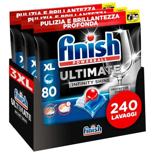 Finish Ultimate Infinity Shine Pastiglie Lavastoviglie, 80 Capsule Lavastoviglie, Detergenti per Lavastoviglie contro lo Sporco e i Residui Incrostati (Confezione da 3)