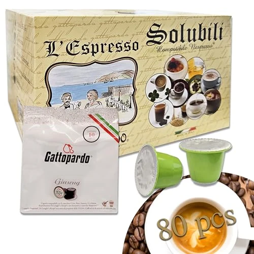 Offerta a tempo: 80 Capsule di Ginseng Compatibili con Nespresso Gattopardo - Solubili Monodose 80cc, Espresso Italiano - 20% da 22.00 € a 17.49 €