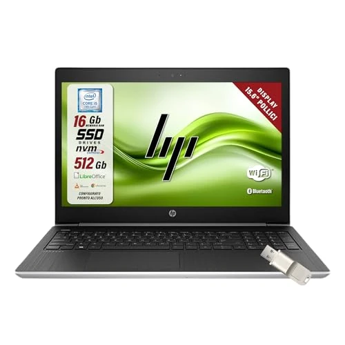 HP Probook, laptop Intel i5-7200u 2,5 GHz, 2 cores, HD-display met 15,6 inch (39,6 cm), RAM 16 GB, SSD 512 GB, Win 10, notebook klaar voor gebruik met Libre Office, gratis USB-stick FingerPrint