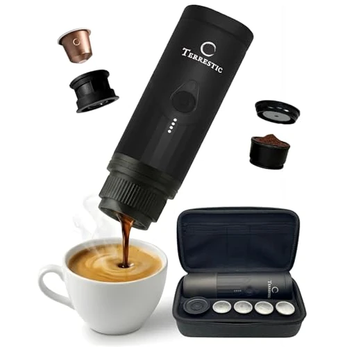 Zeitlich begrenztes Angebot: Terrestic Tragbare Kaffeemaschine, 80 ml, tragbare Kaffeemaschine, USB-wiederaufladbare Kaffeemaschine, kompatibel mit Pulver und Nespresso-Kapseln mit Hartschalentasche von 168.92 € auf 168.92 € (0.00% Rabatt)