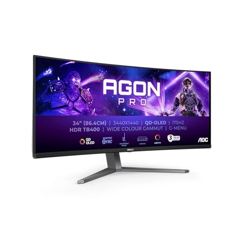 Oferta limitada: AOC AG346UCDAM Gaming Monitor 34 Pulgadas 175Hz Panel QD-OLED, 0.03ms GtG, HDR400 TrueBlack, Adaptive Sync, G-Sync Comp., Altavoces, Altura Ajustable, (3440x1440 HDMI 2X 2.0 DP 1x 1.4 USB Hub) Negro de 649.00 € a 599.00 € (ahorro 8%)