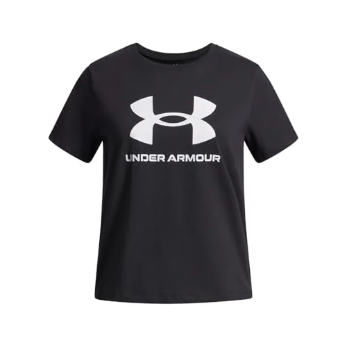 Offerta a tempo: Under Armour Bambina Big Logo Short Sleeve, Maglietta Manica Corta Comoda e Traspirante, T-Shirt Sportiva con Logo per Allenamento e Abbigliamento Casual,Black/White,YXS - 66% da 22.00 € a 7.39 €