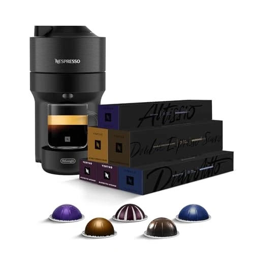 De'Longhi Nespresso Vertuo Pop ENV90.B, Macchina Caffè a Capsule con Tecnologia Centrifusion, 4 Formati in Tazza, INCLUSE 60 CAPSULE, 1260W, Liquorice Nero