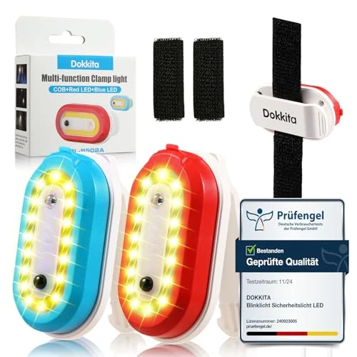 Dokkita Flashing Light LED Safety Light USB Rechargeable Satchel Light Kids with 4 Light Modes, Safety Light with Clip for Jogger, School Backpack for Kids, Dog Hanging Light-Set of 2