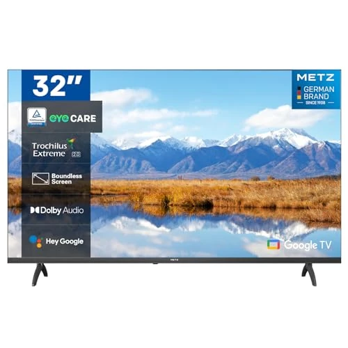 Limited offer: Metz MTE6000 Smart TV HD 32 Inch Google Television LED TV HDR 10 HLG Dolby Vision Audio Flicker Free Game Mode Voice Remote Control Chromecast WiFi DVB C/-T/T2-S/S2 CI HDMI USB from 189.00 EUR to 139.99 EUR (save 26%)