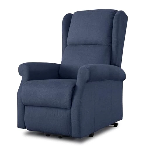 Offerta a tempo: EVERGREENWEB - Poltrona Relax Elettrica con Sistema Alzapersona per Anziani con Bottone, Poltrona Reclinabile con Braccioli, Seduta Ergonomica in Tessuto Blu, per arredo Salotto Soggiorno Ufficio - 0.00% da 399.00 € a 399.00 €