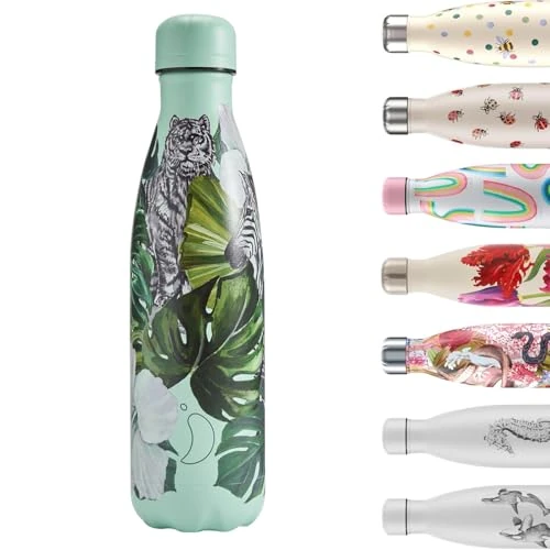 Limited-time offer: Chilly's Original Water Bottle - Vacuum Insulated Stainless Steel Water Bottle, Reusable Thermal Flask for Hot & Cold Drinks - Leak Proof, No Sweat - Wild Monstera, 500ml from 30.00 GBP to 14.00 GBP (save 53%)