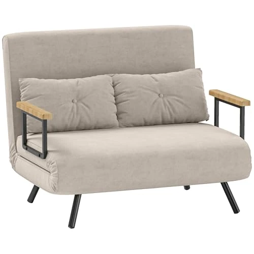Offerta a tempo: HOMCOM 4 in 1 Divano Letto 2 Posti, con Schienale Regolabile in 5 Posizioni, Divano Letto Matrimoniale Pieghevole con 2 Cuscini, Seduta Imbottita, in Velluto per Casa e Ufficio, 102x73x81 cm, Crema - 0.00% da 226.95 € a 226.95 €
