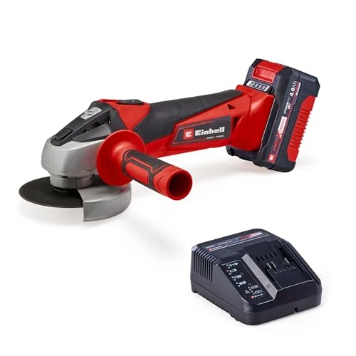 Einhell Amoladora angular con batería TC-AG 18/115 Li Power X-Change (18 V, 115 mm de diámetro de disco, 28 mm de profundidad de corte, arranque suave, incl. 1 batería de 4,0 Ah y cargador)