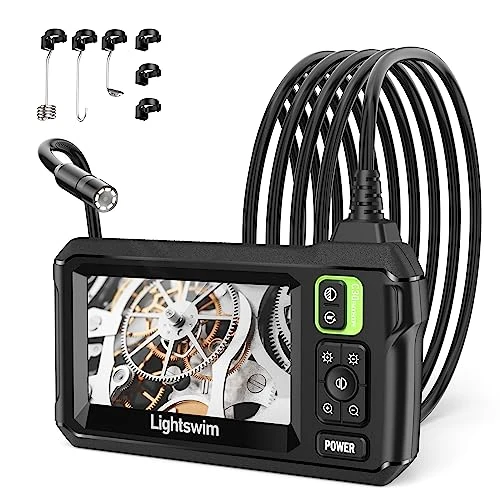 Endoscope Industriel HD 1920p, Endoscope numérique Lightswim étanche 4,3" écran LCD caméra d'inspection Serpent avec 8 lumières LED, câble Semi-Rigide de 5 m