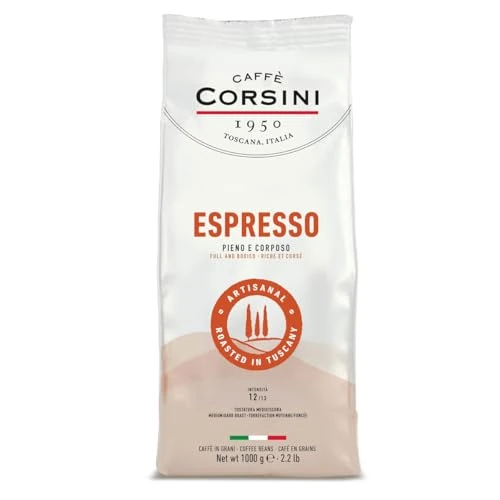 Caffè Corsini - Koffiebonen 1 kg Espresso, Klassieke Arabica en Robuuste Blend, Medium Dark Roast, Intense volle koffie met vol aroma, oorsprong Zuid-Amerika en Afrika
