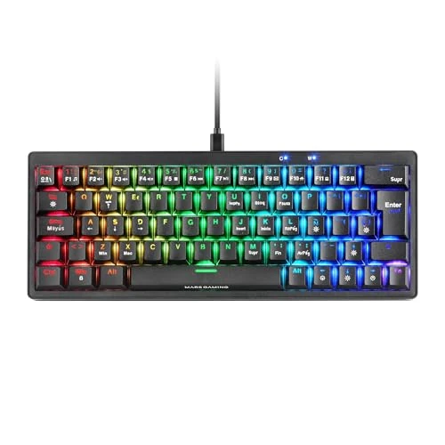 Mars Gaming MKMINIPRO, Mechanische Ultra-Kompakte 60 Prozent Tastatur, Hot-Swap-fähig Mechanische Switches, RGB Chroma, Gaming-Tastatur mit Antighosting, Braune Switches, Italienisch, Schwarz