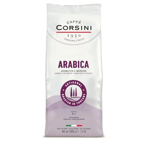 Offre limitee: Caffè Corsini - Café en Grains 1 kg 100% Arabica, Torréfaction Moyenne, Sélection Précieuse, Café Aromatique et Velouté, Origine Amérique Centrale et du Sud de 23.47 EUR a 20.60 EUR (economie 12%)