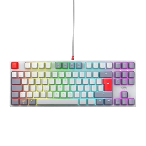 Offerta a tempo: CHERRY XTRFY K4V2 TKL, Tastiera Da Gioco Cablata Senza Tastierino Numerico, Layout Tedesco QWERTZ, Illuminazione RGB, Interruttori Meccanici MX2A RED, Retro, Layout Tedesco - QWERTZ - 59% da 119.99 € a 49.04 €