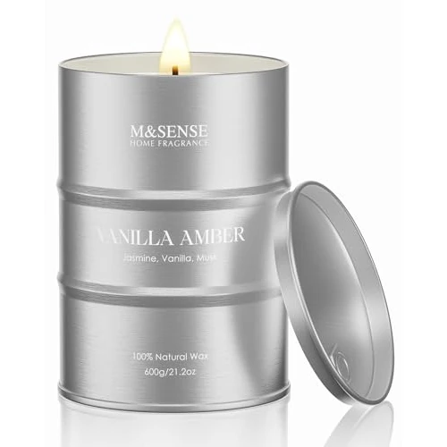 Offerta a tempo: M&SENSE Candele profumate alla vaniglia e ambra candele di soia naturali 600g, Candele alla vaniglia altamente profumate per il bagno, decorazione accogliente per donne e uomini, fino a 120 ore - 25% da 39.97 € a 29.99 €