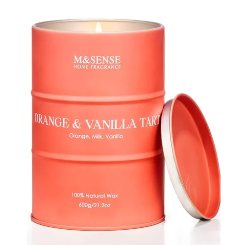 Offerta a tempo: M&SENSE Candele profumate all'arancia e alla vaniglia per la casa, grandi candele di soia organiche pulite e non tossiche candele profumate agli agrumi, decorazione accogliente della stanza, 600g - 25% da 39.97 € a 29.99 €