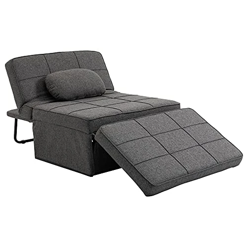 HOMCOM 3-in-1 zitzak voor eenpersoonsbed met verstelbare rugleuning in 5 treden en extra kussen, opbergmand van stof in linnenlook, voor slaapkamer en woonkamer, 95 x 179 x 78 cm, grijs
