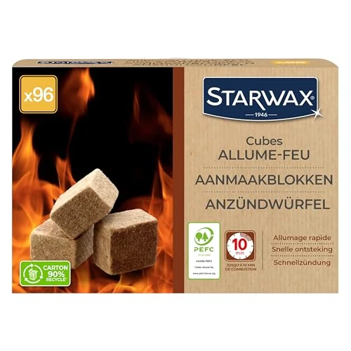 Offerta a tempo: STARWAX - Cubi accendifuoco - Fino a 10 min di combustione - Accensione rapida, pulita e senza odore - Non altera il sapore degli alimenti - PEFC - Set di 96 cubi - 25% da 11.80 € a 8.86 €