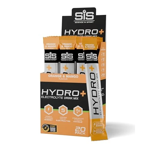 Science in Sport Hydro+ Electrolytes Powder Sachets with 5 Essential Electrolytes and Added Vitamins C, B6, and B12 for Hydration Drink | Orange Mango, Pack of 20 Sachets