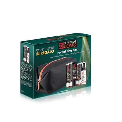 Offerta a tempo: Dermolab Uomo - Revitalizing Box con Siero Viso Antietà 30 ml, con Caffeina, Azione Illuminante, e Crema Contorno Occhi 15 ml, Anti-Borse e Occhiaie, con Aloe Vera per Ridurre le Rughe, Pochette - 52% da 22.50 € a 10.80 €